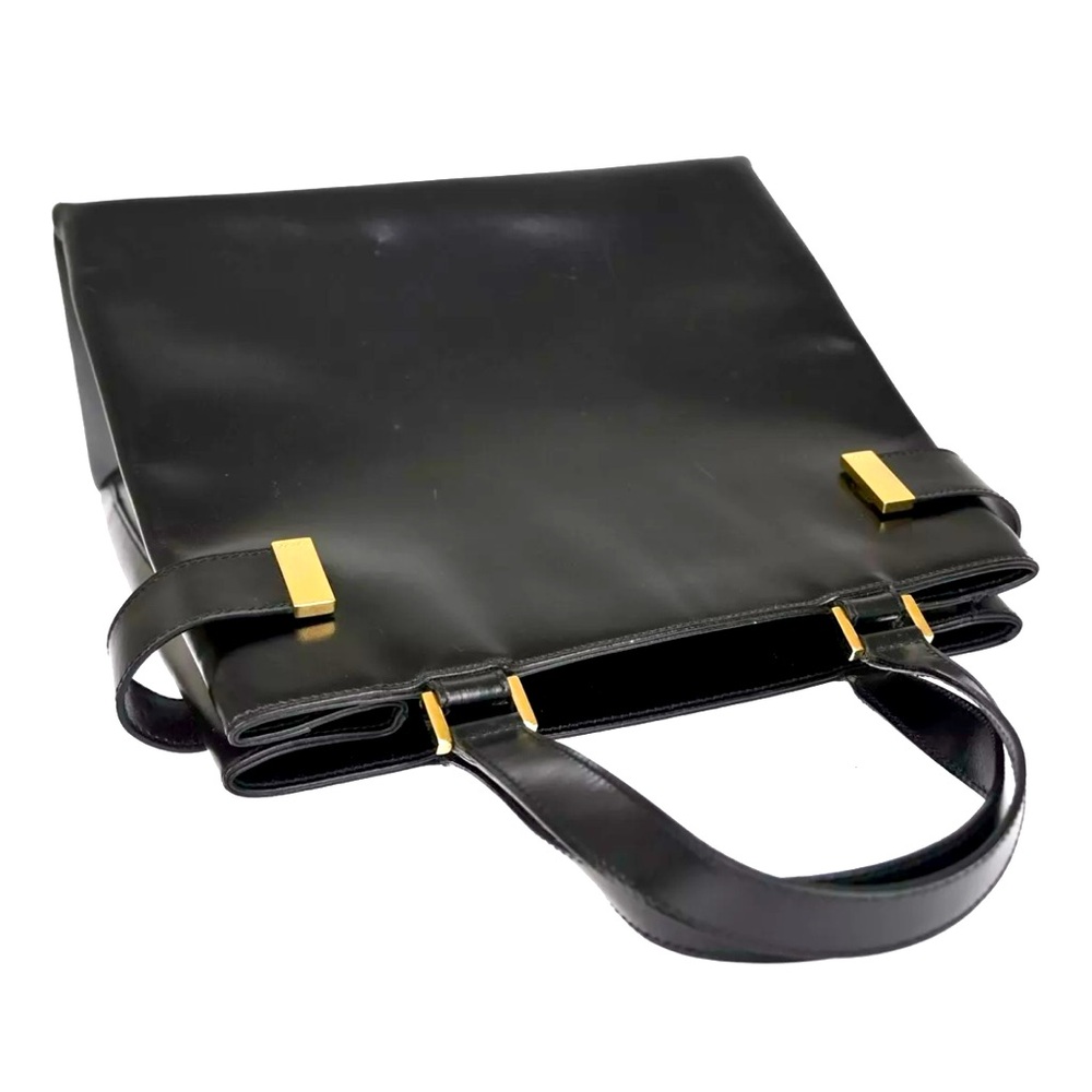 GUCCI Logo Tote Hand Bag  Leather Black Gold Made In Italy Vintage 💕💕 - Picture 5 of 12